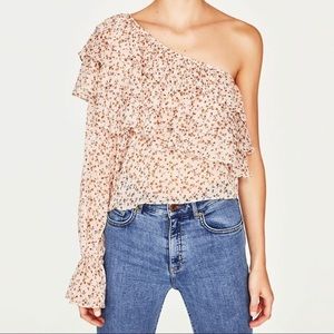 Zara floral one shoulder blouse